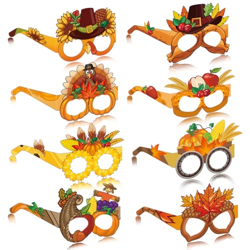 USUKUSI Thanksgiving-Brillen für Herbsternte, Kürbis-Ahornblatt, Truthahn-Brillenrahmen, Herbst-Fotoautomaten-Requisiten, Gläser für Thanksgiving, Partygeschenke, 24 Stück von USUKUSI