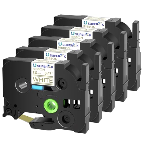 USUPERINK Kompatibles Etikettenband, Ersatz für Brother P-Touch TZ-R234 TZe-R234 TZeR234 TZR234, Gold auf weißem Satinband, verschönert Stoffbänder, funktioniert mit PT D210 PTD400AD 12 mm x 4 m, 5 von USUPERINK