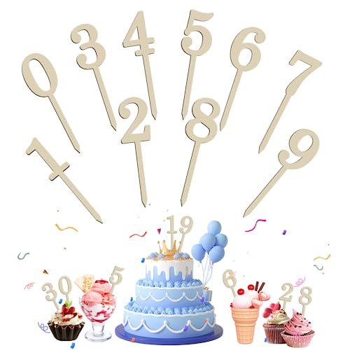 10pcs Cake Topper Zahlen Holz 0-9 Geburtstag Tortendeko Kuchenstecker Cupcake,Geeignet für Geburtstagsfeiern Jeden Alters Hochzeitsparty,Wiederverwendbar von UTEFIF