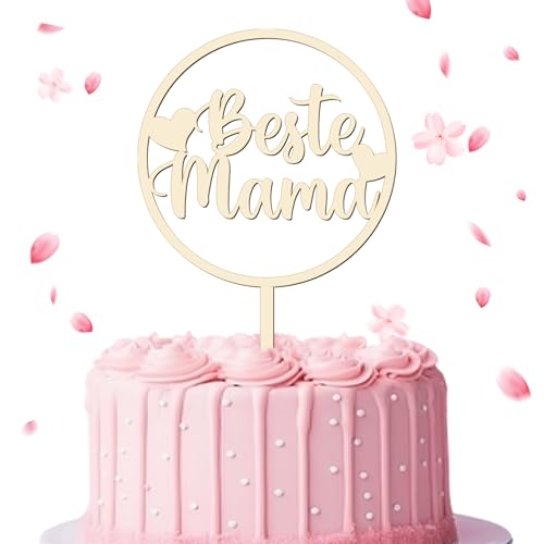 Cake Topper "Beste Mama" aus Holz, Kuchenstecker Stecker,Mama Tortendeko zum Geburtstag, Muttertag Mama Torte, Größe: 15 x 23 cm von UTEFIF