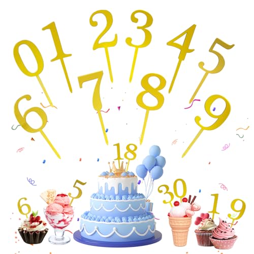 Cake Topper Happy Birthday, Cake Topper Zahlen 0-9 Geburtstag Tortendeko Kuchenstecker Cupcake,Geeignet für Geburtstagsfeiern Jeden Alters Hochzeitsparty von UTEFIF