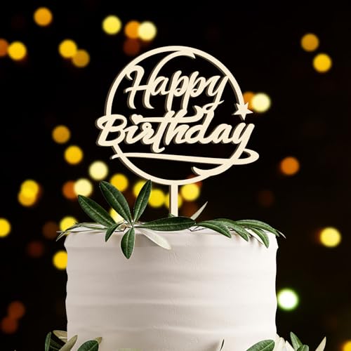 Cake Topper Happy Birthday aus Holz Kuchendeko Geburtstag,Kuchen Deko Torten Topper Geburtstag für Mädchen Jungen Frauen Mann von UTEFIF