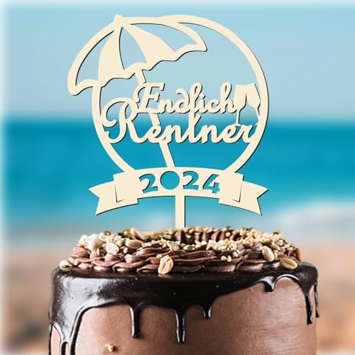 Cake Topper für Endlich Rentner 2024, Holz Tortendeko, Rentner-Party-Kuchen-Dekoration Partyzubehör, Retired Theme Tortendeko von UTEFIF
