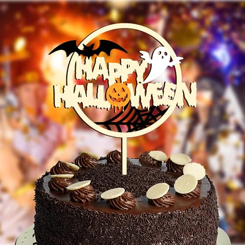 Halloween Cake Topper Holz Tortendeko,Halloween Tortenaufleger für Halloween Dekorationen Party Favor Supplies von UTEFIF