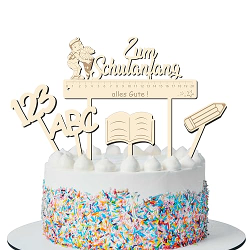 Schulkind Deko Geschenk Tortendeko Cake Topper "Zum Schulanfang alles Gute", Tortenstecker aus Holz Einschulung Deko, Für Junge Schultag Schulanfang Party Deko Schulkind Deko Geschenk Tortendeko Cake Topper "Zum Schulanfang alles Gute", Tortenstecker aus Holz Einschulung Deko, Für Junge Schultag Schulanfang Party Deko von UTEFIF