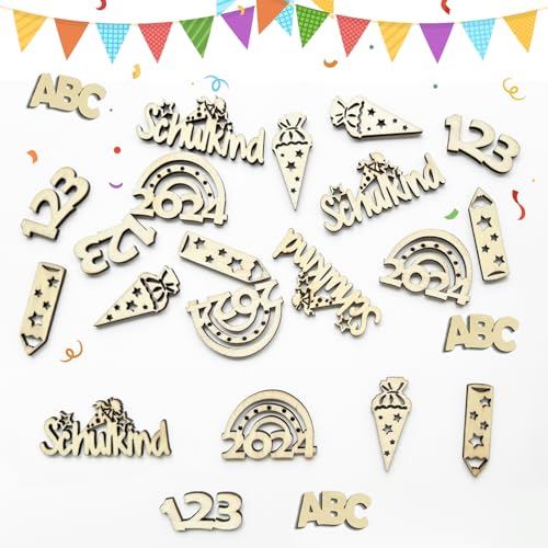 UTEFIF 24pcs Schulkind Holz mit Zahlen ABC Stift Zuckertüte Motiv für Schuleinführung - Einschulung Schulanfang Jungs und Mädchen Streudeko Tischdeko UTEFIF 24pcs Schulkind Holz mit Zahlen ABC Stift Zuckertüte Motiv für Schuleinführung - Einschulung Schulanfang Jungs und Mädchen Streudeko Tischdeko von UTEFIF