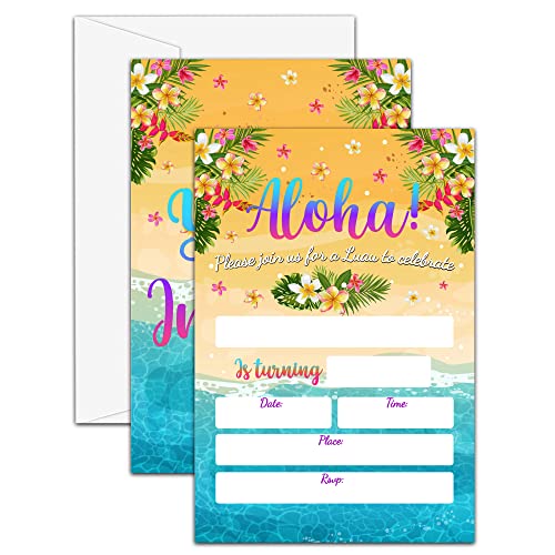 Aloha Luau Geburtstag Party Einladungen, Hawaii Geburtstag Einladungen für Jungen Mädchen, Tropische Sommer Geburtstag Party Dekorationen, 20 Stück Karten mit 20 Umschlägen (D09) von UTESG