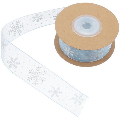 UTHCLO 1 Rolle Chiffon Geschenkband mit Schneeflocken Muster Dekoratives Band für Weihnachtsgeschenke Party Dekoration und Festliches Design von UTHCLO