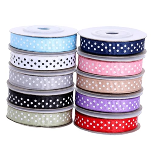 UTHCLO 10 Rollen Gepunktetes Satin geschenkband Yards pro Farbenfrohes Ripsband für Partydekoration Geschenkverpackung DIY Basteln Haaraccessoires und Festliche Anlässe von UTHCLO
