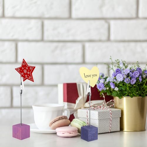 UTHCLO 10 Stück Bunte Holzklammern mit Stabilem Würfel sockel Multifunktionale Memo Fotoclips für Schreibtisch Kartenhalter und Notizhalter Langlebig und Kippsicher von UTHCLO