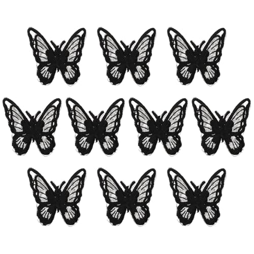 UTHCLO 10 Stück Teiliges Bestickte Schmetterling Aufnäher zum Aufbügeln und Aufnähen Doppellagige DIY Stoffpatches für Kleidung Taschen Jeans Langlebig und Dekorativ Schwarz von UTHCLO