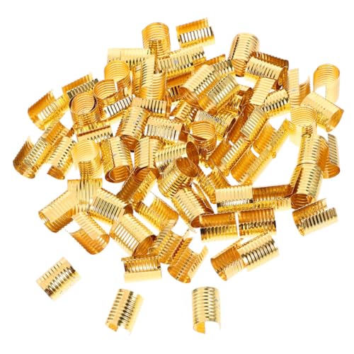 UTHCLO 100 Stück Kordelenden Clips Klappbare Leder Crimp Kappen für Schmuckherstellung Hochwertige Verschlüsse für Diy und Armbänder Accessoires für Taschen und Quasten Schmuck von UTHCLO