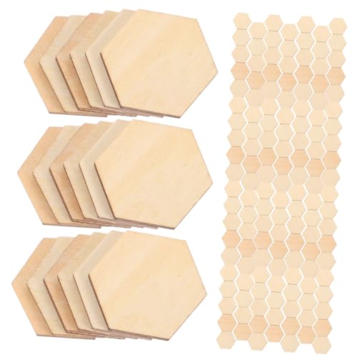 UTHCLO 100 Stück Sechseckige Holzscheiben Beech Holzrohlinge DIY Basteln Dekoration für Hochzeit Geburtstag Weihnachten Holzornamente zum Bemalen und Verzieren von UTHCLO