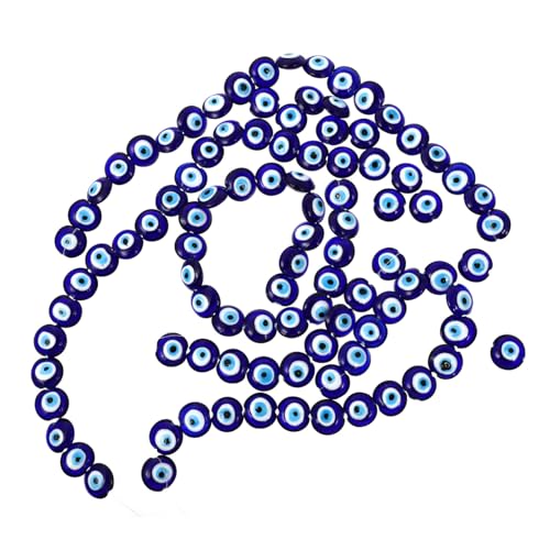 UTHCLO 100 Stück Teiliges Glas Fake Eye Beads Flache Türkische Blaue Augenperlen für DIY Schmuckherstellung Langlebig Einzigartiges Design für Armbänder Halsketten und Anhänger von UTHCLO