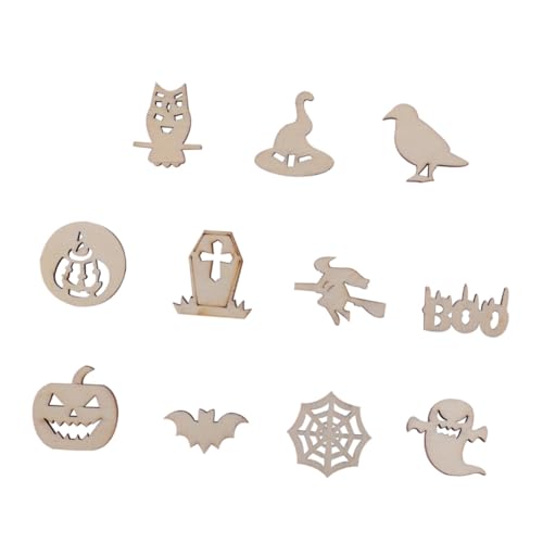 UTHCLO 100 Stück Teiliges Halloween Holzscheiben zum Bemalen und Basteln Natürliche DIY Holzchips für Vielseitige Formen für Kreative Deko und Graffiti Umweltfreundlich und Langlebig von UTHCLO