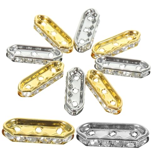 UTHCLO 100 Stück Teiliges Metallperlen Dreilochige Rhombische Spacer perlen in Gold und Silber für Mehrsträngige Armbänder zum Auffädeln und Schmuckherstellung DIY Bastelperlen von UTHCLO