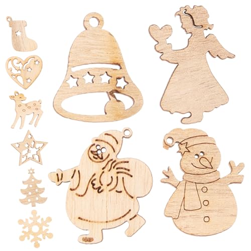 UTHCLO 100 Stück Teiliges Unfertige Holzanhänger Weihnachtsdeko Holzscheiben DIY Bastelset für Kreative Weihnachtsdekorationen und Geschenke Holzanhänger zum Bemalen und Verzieren von UTHCLO