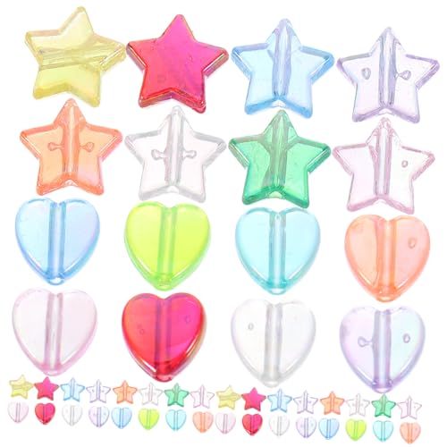 UTHCLO 100 Stück Transparente Acrylperlen mit Herz und Sternform Lose Schmuckperlen für DIY Armband Halskette Langlebige Bunte Deko Perlen zum Auffädeln und Basteln von UTHCLO