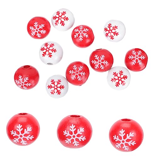UTHCLO 100 Stück Weihnachts Holzperlen Rot und Weiß mit Schneeflocken DIY Schmuck und Anhänger Zubehör für Kreative Weihnachtsbaum und Winterdeko Handliche Bastelperlen von UTHCLO