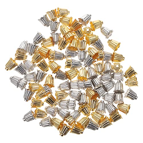 UTHCLO 100Stücke Blumenperlenkappen Legierung Vintage Spacer Perlen Endkappen für DIY Ohrschmuck und Bastelprojekte Goldene und Silberne Kappen Langlebig und Praktisch von UTHCLO