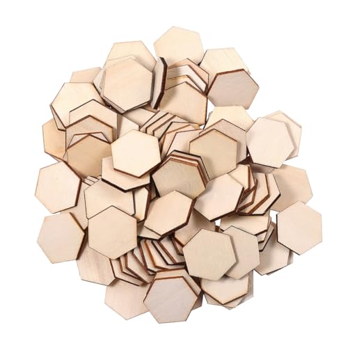 UTHCLO 100Stücke Unvollendete Holzscheiben Hexagonform DIY Handwerksmaterial für Projekte Große Holzstücke für Dekoration Hochzeit und Kinderhandwerk von UTHCLO