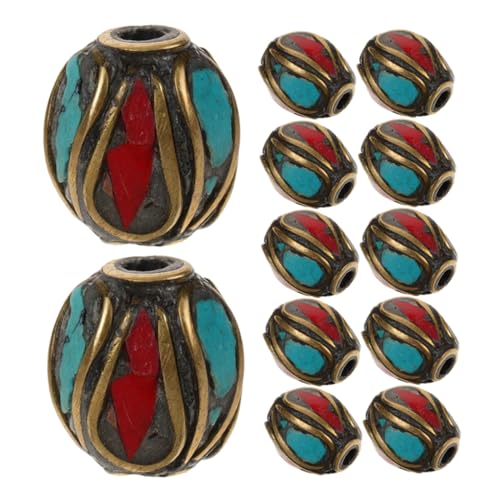 UTHCLO 12 Stück Handgemachte Buddha Perlen Tibetische Messing Abstandshalter für Schmuckherstellung Diy Bastelbedarf Dekorative Beads mit Inlay für Ohrringe und Armbänder von UTHCLO