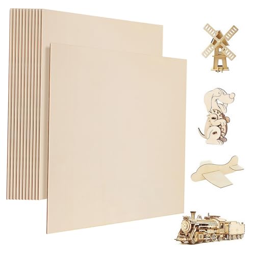 UTHCLO 12 Stück Teiliges Bastelholzset Quadratische Holzplatten Starke Unbehandelte Pappelholztafeln zum Bemalen Gravieren und Modellbau für DIY Kunsthandwerk und Heimdekoration von UTHCLO