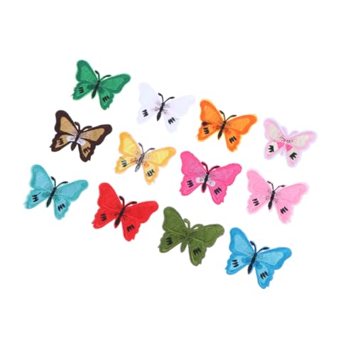 UTHCLO 12 Stück Teiliges Bunte Schmetterling Applikationen Aufnäher mit Kleber zum Aufbügeln und Nähen Farbenfrohe Stoffpatches für DIY Kleidung Dekoration Reparatur von Jeans Hüten von UTHCLO