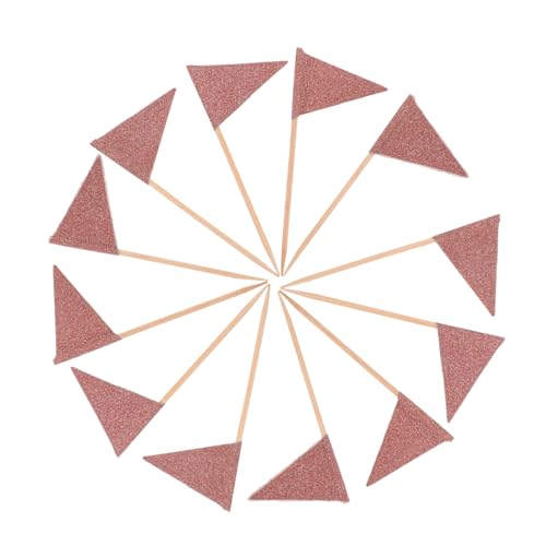 UTHCLO 12 Stück Teiliges Party Food Zahnstocher mit Dreieckigen Roségoldenen Cake Flags Dekorative Obst und Dessertspieße für Kuchen Vorspeisen Geburtstags und Hochzeitsfeiern von UTHCLO