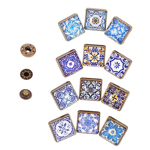 UTHCLO 12 Stück Teiliges Quadratische Blaue Druckknöpfe aus Porzellan Praktische Snap Fastener für DIY Kleidung Vielseitig Einsetzbar für Jacken Hemden Taschen und Bastelprojekte von UTHCLO