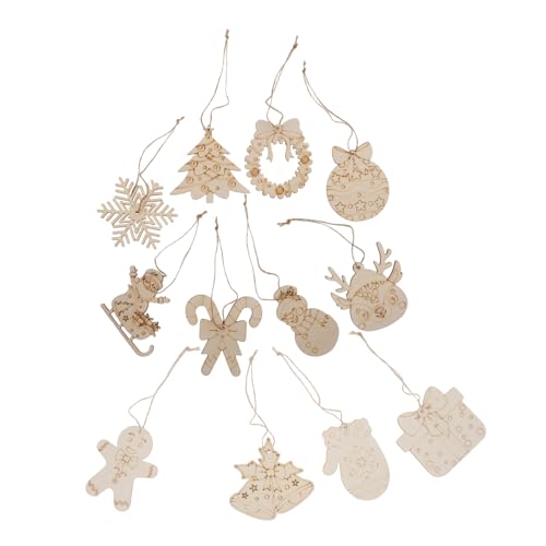 UTHCLO 12 Stück Unbehandelte Holzornamente Dekoration Weihnachtsbaum Holzausschnitt Holz DIY Bastelausschnitte Weihnachts Holzausschnitte Holz Weihnachtsornamente Zum Bemalen von UTHCLO