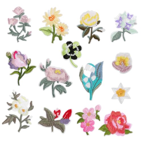 UTHCLO 14 Stück Blumengestickte Kleidung Flecken Jeans reparieren Flicken für Kleidung Aufnäher mit Blumenstickerei Blumen- bunt Blumennäher auf Patch Blume Patches zum Aufnähen Stickgarn von UTHCLO