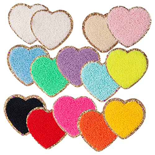 UTHCLO 14 Stück Teiliges Selbstklebende Verschleißfeste Herz Patches Farben Bestickte Stoffflicken für Jacken Hüte Rucksäcke Shirts und DIY Kleidungsdekoration von UTHCLO