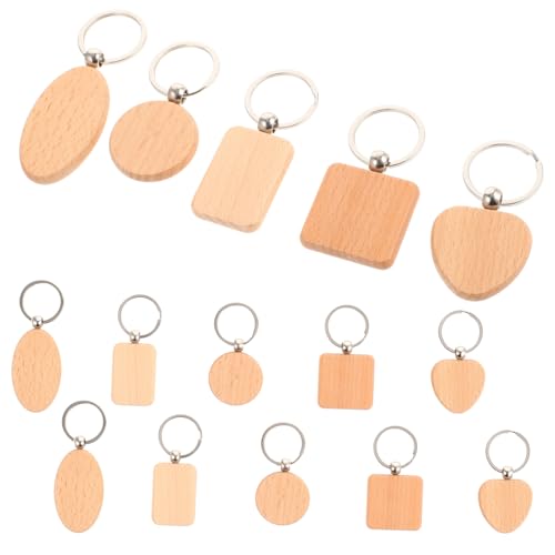 UTHCLO 15 Stück Teiliges Blanke Buchenholz Schlüsselanhänger in Verschiedenen Formen mit Ringen DIY Holz Schlüsselringe zum Bemalen und Gravieren Vielseitig für Schlüssel Taschen und von UTHCLO