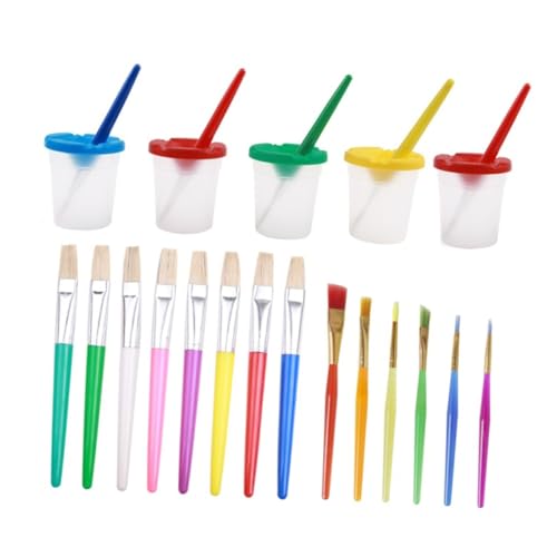 UTHCLO 19 STK Teiliges Malpinsel Set Becher Verschiedene Pinsel Robustes Borstenmaterial für Wasserfarben Gouache Bastelmalerei Leicht zu Reinigen für Jungen und Mädchen Zufällige Farbe von UTHCLO