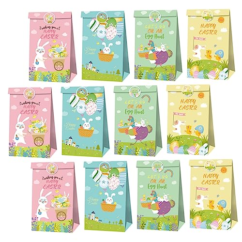 UTHCLO 1Satz Kraftpapier Geschenktüten für Ostern Umweltfreundliche Papiertüten mit Kaninchenmuster und Aufkleber für Süßigkeiten Kekse und Partygeschenke von UTHCLO