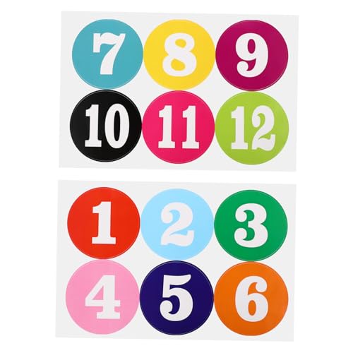 UTHCLO 2 Blätter Bunte Runde Wasserdichte Zahlenaufkleber Selbstklebende Nummernetiketten Vielseitig für Kleidung Garten Verpackung Langlebig und Praktisch Bögen von UTHCLO