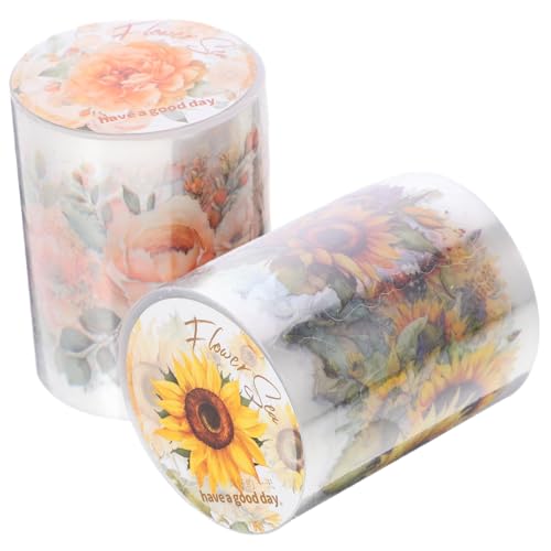 UTHCLO 2 Rollen Pet Pflanzen Hand Account Klebeband Selbstklebendes Scrapbook Tape mit Sonnenblumen Orangenrosen pro Rolle für DIY Dekorationen und Journals von UTHCLO