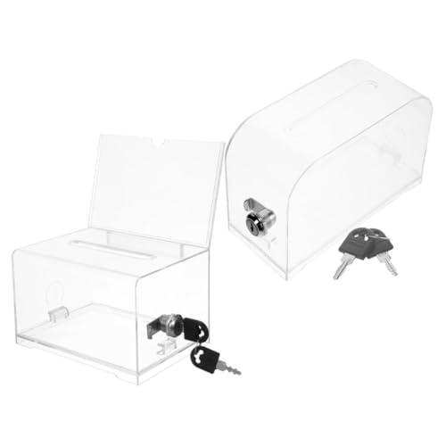 UTHCLO 2 Sätze Acryl Kartenbox mit Schloss Langlebiger Business Card Organizer Leichte Aufbewahrung für Visitenkarten und Büromaterial Sicher Verschließbar mit Einwurfschlitz Vielseitig von UTHCLO