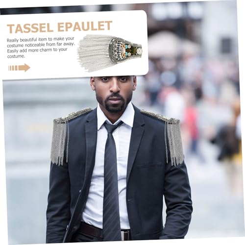 UTHCLO 2 Stück Silberne Metall Schulterklappen mit Quasten und Kette Vintage Epauletten für Anzug Kostüm und Uniform Dekorative Kleidung Accessoires für Hochzeit Bühne und Party von UTHCLO