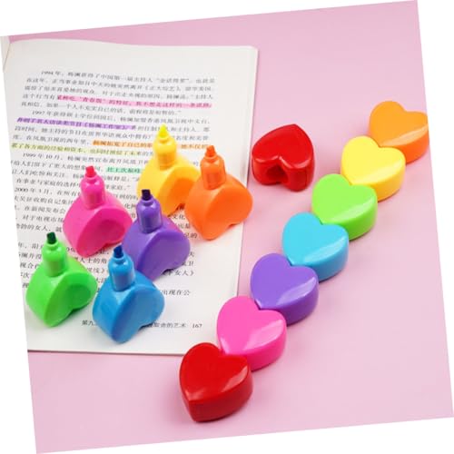 UTHCLO 2 Stück Stapelbare Herz textmarker Farbige Fluoreszierende Marker Stifte für Schüler Bürobedarf Leichter Langlebiger Kunststoff Multifunktional zum Schreiben Zeichnen Markieren von UTHCLO