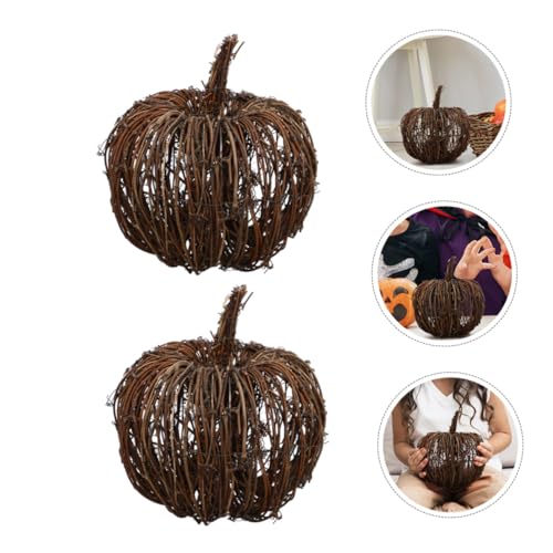 UTHCLO 2 Stück Teiliges Rattan Kürbis Deko Handgefertigt Langlebig und Wiederverwendbar Leicht und Tragbar Klassisches Halloween Design als Tischornament für Herbst Erntedankfest und von UTHCLO