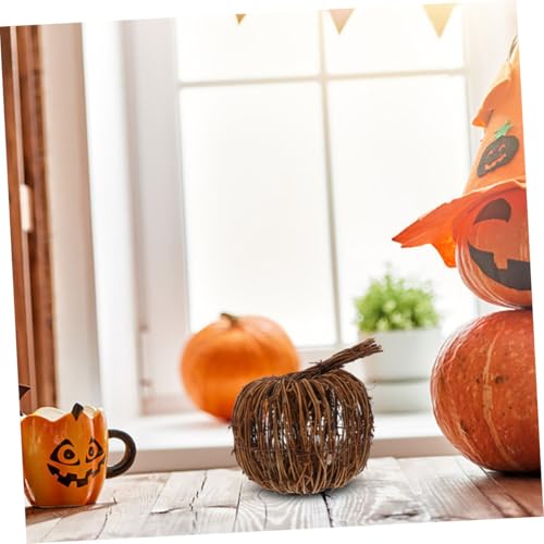 UTHCLO 2 Stück Teiliges Rattan Kürbis Handgefertigt Natürliche Struktur Leicht Tragbar Klassischer Herbst Tischschmuck für Halloween Party und Festliche Wohnraumgestaltung von UTHCLO
