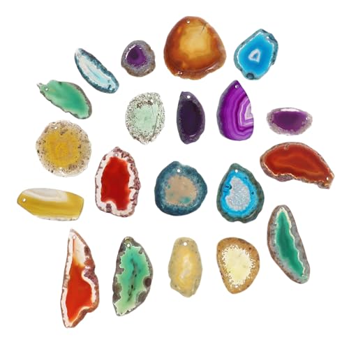 UTHCLO 20 Stück Bunte Natürliche Agatplatten mit Löchern Dekorative Zubehör für DIY Schmuck Hochzeitsdekoration und Kreative Projekte von UTHCLO