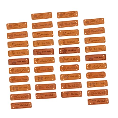 UTHCLO 20 Stück DIY Stoff accessoires PU Lederetiketten mit Perforation Handmade Buchstaben Muster Bunte Nähknöpfe Vintage Style für Kleidung Dekoration und Bastelprojekte von UTHCLO