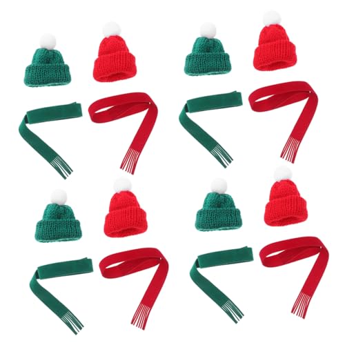 UTHCLO 20 Stück Teiliges Mini Strickmützen und Schal Set für DIY Weihnachtsdekorationen Kleine Rote und Grüne Mützen und Schals für Puppen Weinflaschen Bastelprojekte und Festliche von UTHCLO