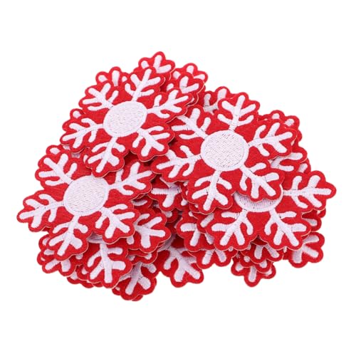 UTHCLO 20 Stück Teiliges Schneeflocken Stoffpatches mit Selbstklebender Rückseite Bestickte Applikationen in Rot Weiß Vielseitig Verwendbar für DIY Kleidung Hüte und Taschen Einfache von UTHCLO