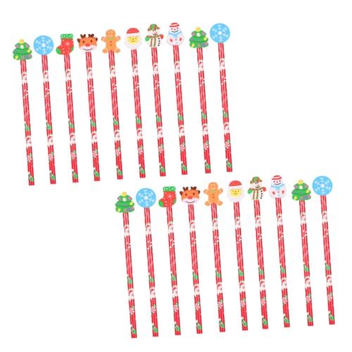 UTHCLO 20 Stück Weihnachtliches Teiliges Bleistiftset mit Radiergummi Bunte Cartoon Motive Kindgerechte Schreib und Zeichenstifte als Lernpreis und Schulmaterial von UTHCLO