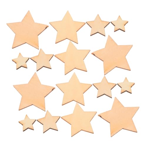 UTHCLO 200 Stück Naturfarbene Holzsterne Mix Ungefertigte Stern Holzscheiben für DIY Basteln Hochzeit Deko Kinderhandwerk Vielseitige Holzornamente zum Bemalen und Verzieren von UTHCLO