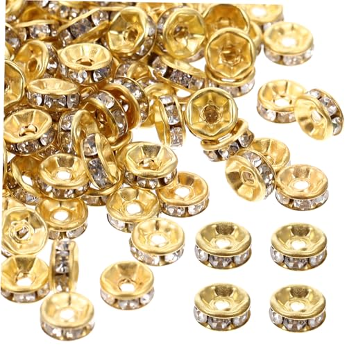 UTHCLO 200 Stück Rondelle Strass Spacer Perlen Gold Weiß DIY Schmuckherstellung Perlen für Halsketten Armbänder Bastelzubehör mit Glatter Oberfläche und Runden Kanten von UTHCLO